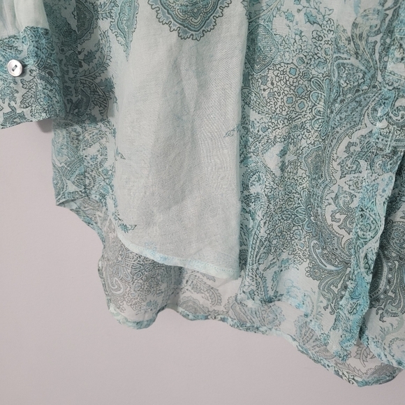 Calypso St. Barth Teal Paisley Print Button Down Collared Shirt - Picture 4 of 12